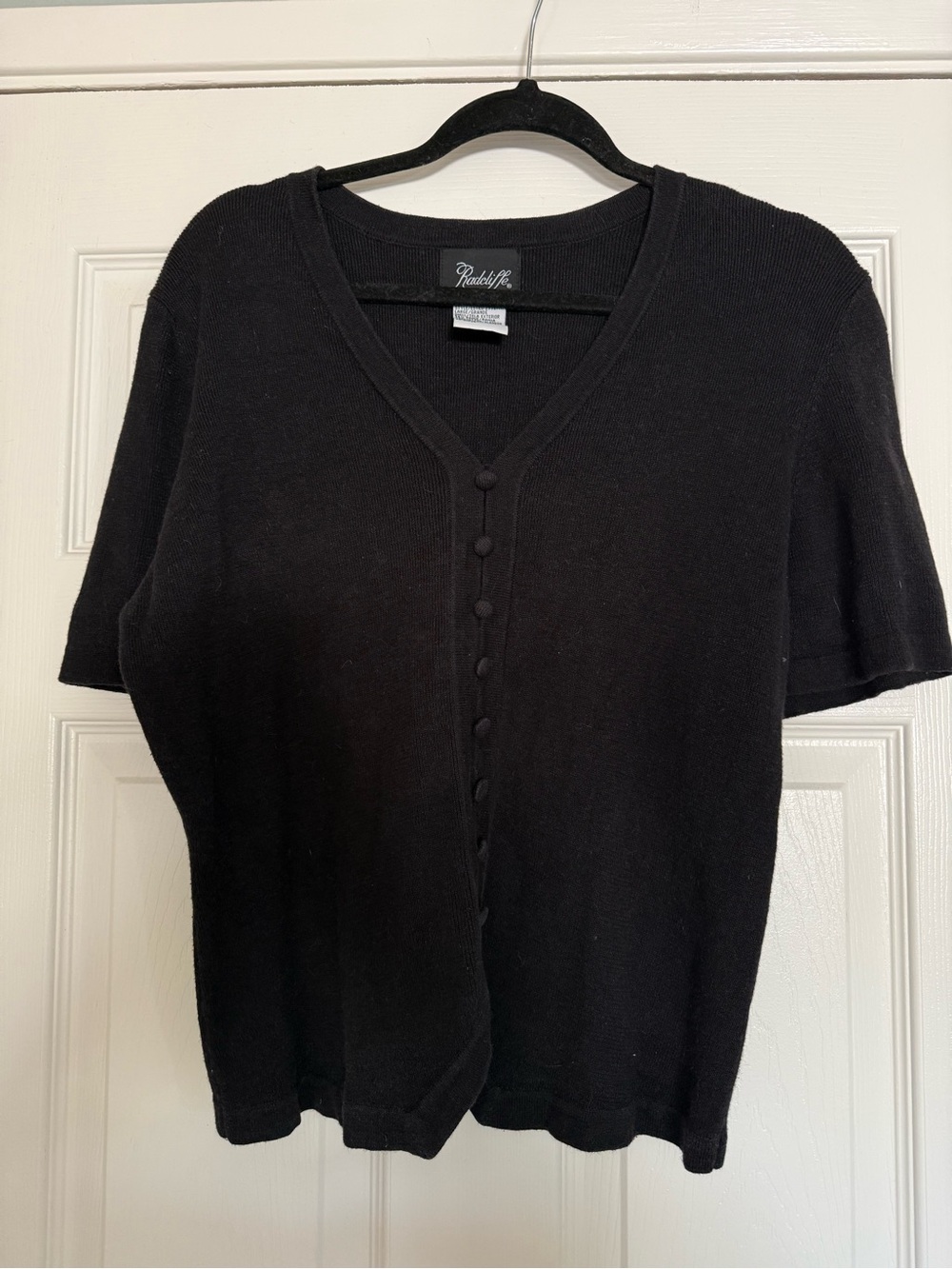 Vintage Radcliffe Petite Knit Short-Sleeve Button Cardigan - Black